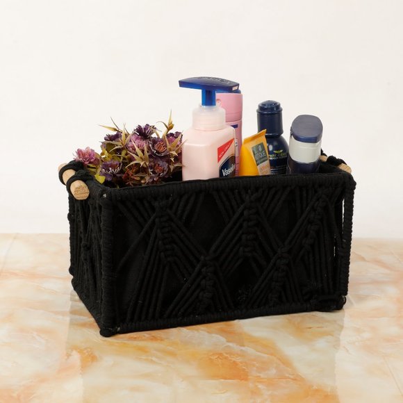 Macrame Wireframe Shelf Basket, Black, Small - Picture 7 of 7